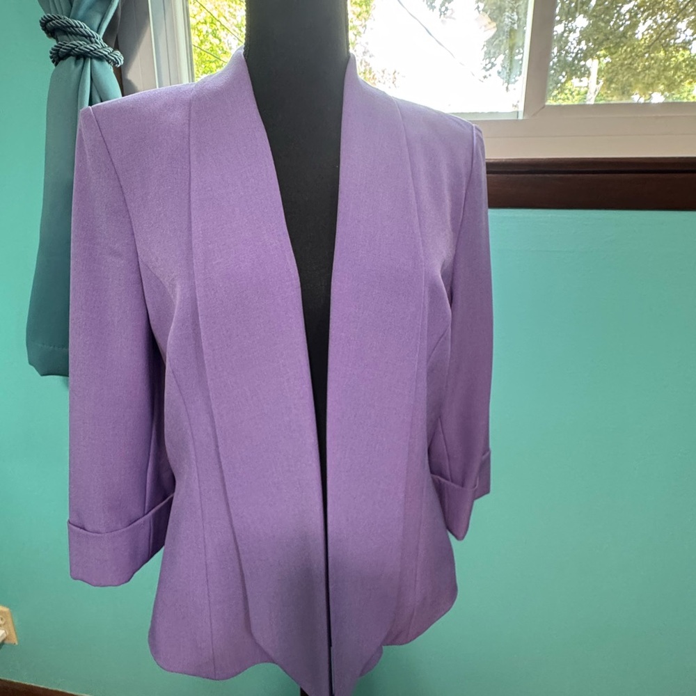 Kasper Lavender Blazer with Open Front and 3/4 Sleeves